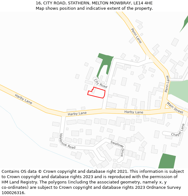 16, CITY ROAD, STATHERN, MELTON MOWBRAY, LE14 4HE: Location map and indicative extent of plot