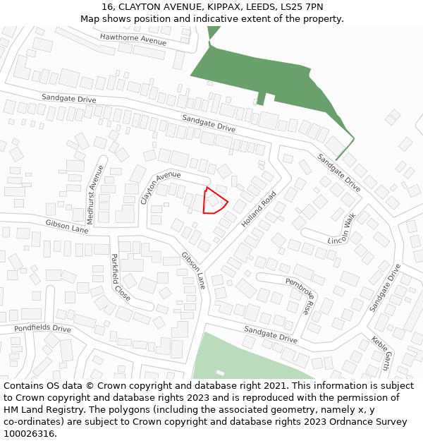 16, CLAYTON AVENUE, KIPPAX, LEEDS, LS25 7PN: Location map and indicative extent of plot