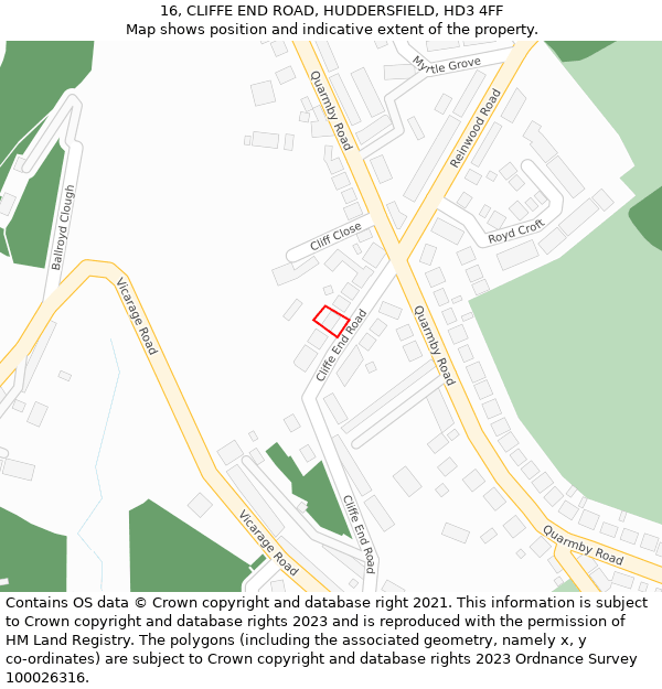 16, CLIFFE END ROAD, HUDDERSFIELD, HD3 4FF: Location map and indicative extent of plot