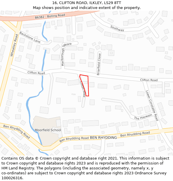 16, CLIFTON ROAD, ILKLEY, LS29 8TT: Location map and indicative extent of plot