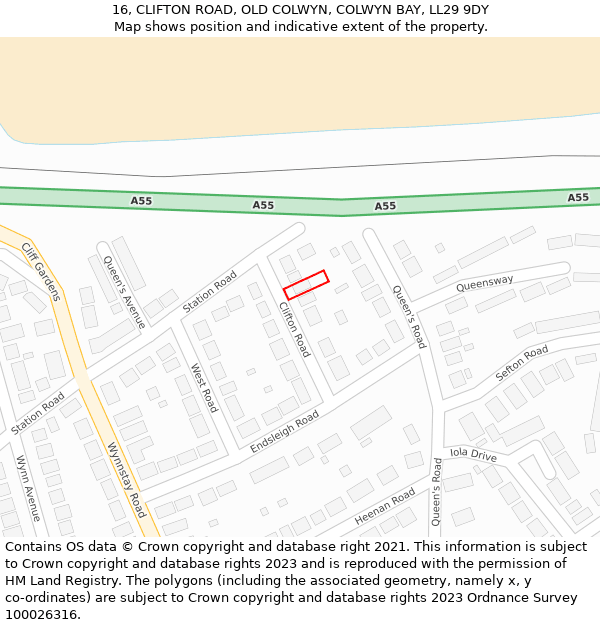 16, CLIFTON ROAD, OLD COLWYN, COLWYN BAY, LL29 9DY: Location map and indicative extent of plot