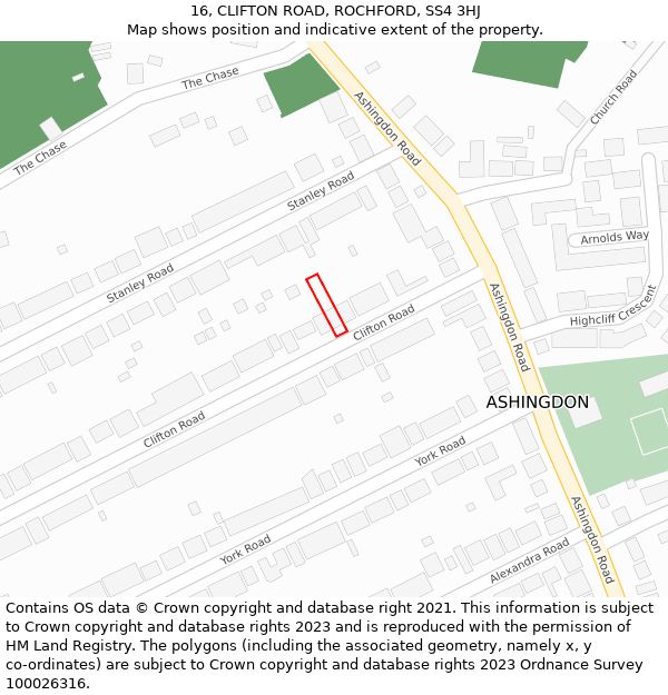 16, CLIFTON ROAD, ROCHFORD, SS4 3HJ: Location map and indicative extent of plot