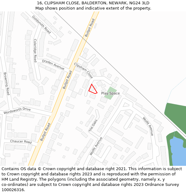 16, CLIPSHAM CLOSE, BALDERTON, NEWARK, NG24 3LD: Location map and indicative extent of plot