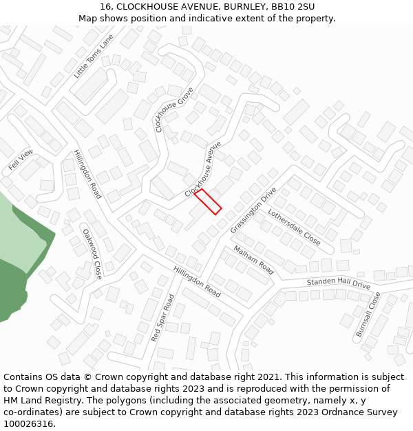 16, CLOCKHOUSE AVENUE, BURNLEY, BB10 2SU: Location map and indicative extent of plot