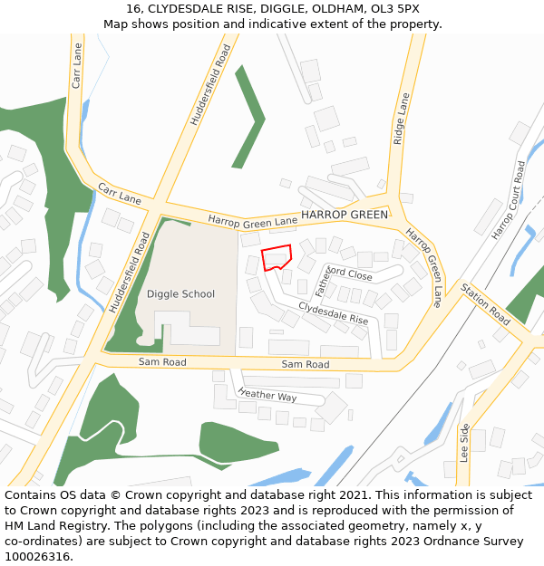 16, CLYDESDALE RISE, DIGGLE, OLDHAM, OL3 5PX: Location map and indicative extent of plot