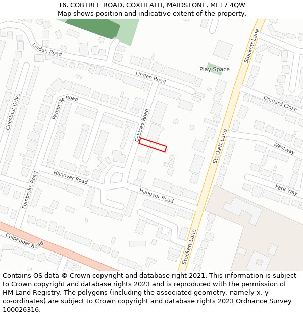 16, COBTREE ROAD, COXHEATH, MAIDSTONE, ME17 4QW: Location map and indicative extent of plot