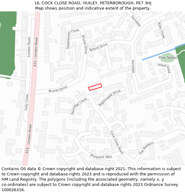 16, COCK CLOSE ROAD, YAXLEY, PETERBOROUGH, PE7 3HJ: Location map and indicative extent of plot