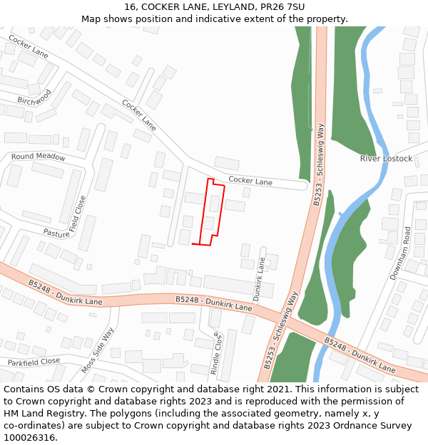 16, COCKER LANE, LEYLAND, PR26 7SU: Location map and indicative extent of plot