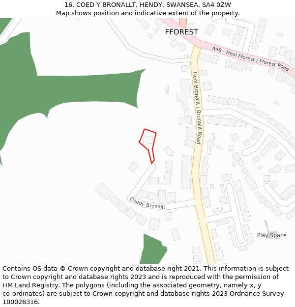 16, COED Y BRONALLT, HENDY, SWANSEA, SA4 0ZW: Location map and indicative extent of plot