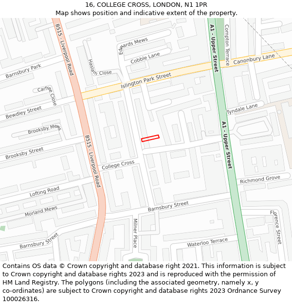 16, COLLEGE CROSS, LONDON, N1 1PR: Location map and indicative extent of plot