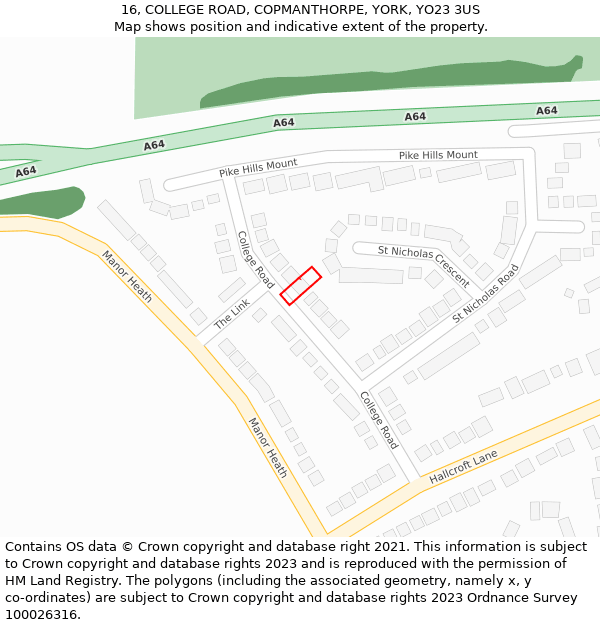 16, COLLEGE ROAD, COPMANTHORPE, YORK, YO23 3US: Location map and indicative extent of plot