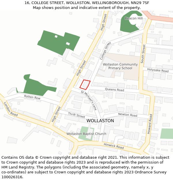 16, COLLEGE STREET, WOLLASTON, WELLINGBOROUGH, NN29 7SF: Location map and indicative extent of plot