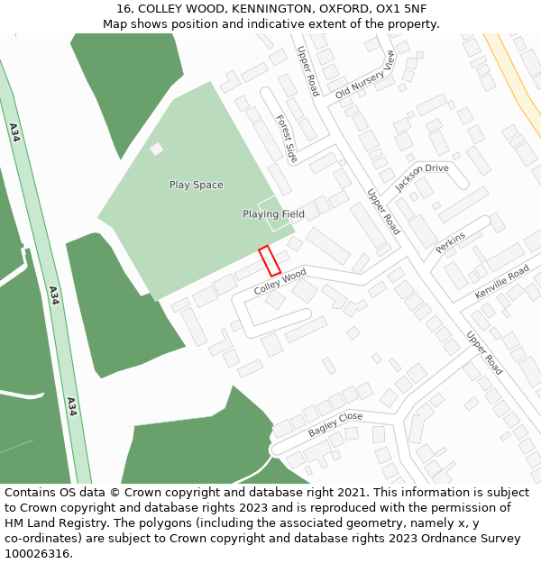 16, COLLEY WOOD, KENNINGTON, OXFORD, OX1 5NF: Location map and indicative extent of plot