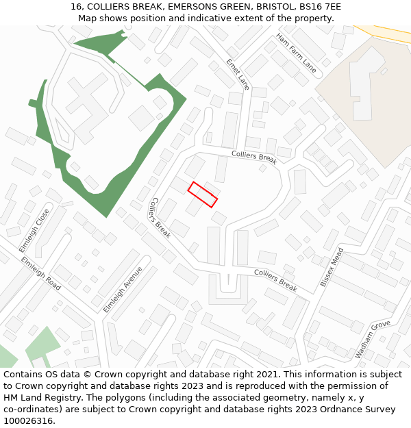 16, COLLIERS BREAK, EMERSONS GREEN, BRISTOL, BS16 7EE: Location map and indicative extent of plot