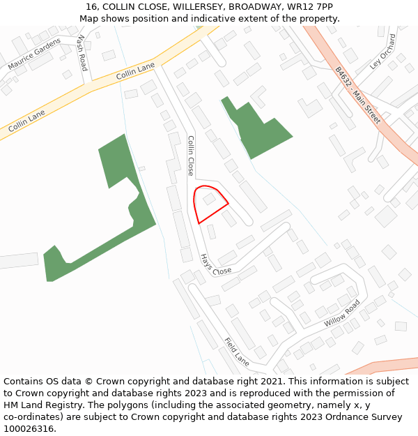 16, COLLIN CLOSE, WILLERSEY, BROADWAY, WR12 7PP: Location map and indicative extent of plot