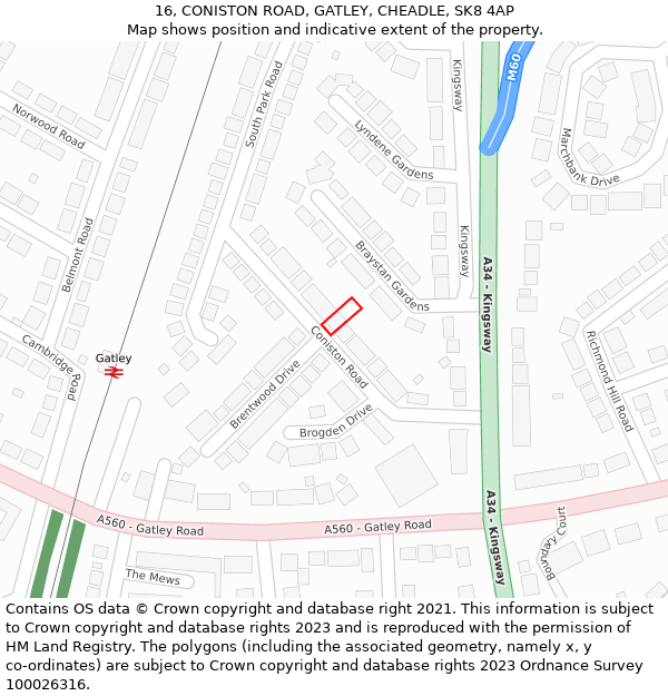 16, CONISTON ROAD, GATLEY, CHEADLE, SK8 4AP: Location map and indicative extent of plot