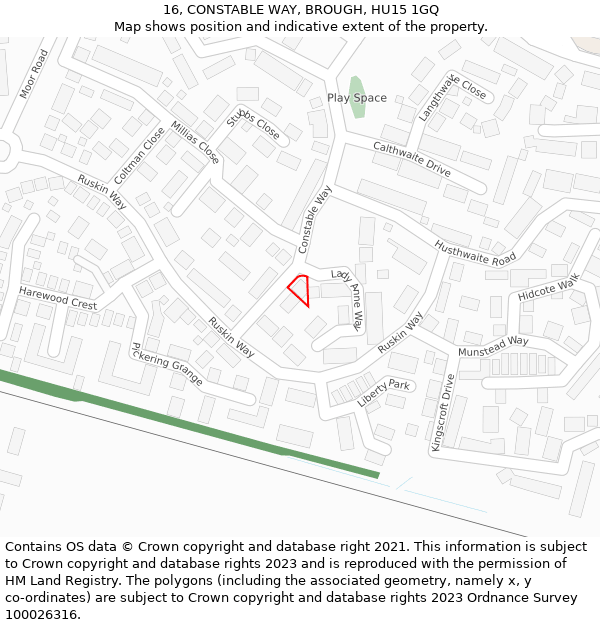 16, CONSTABLE WAY, BROUGH, HU15 1GQ: Location map and indicative extent of plot