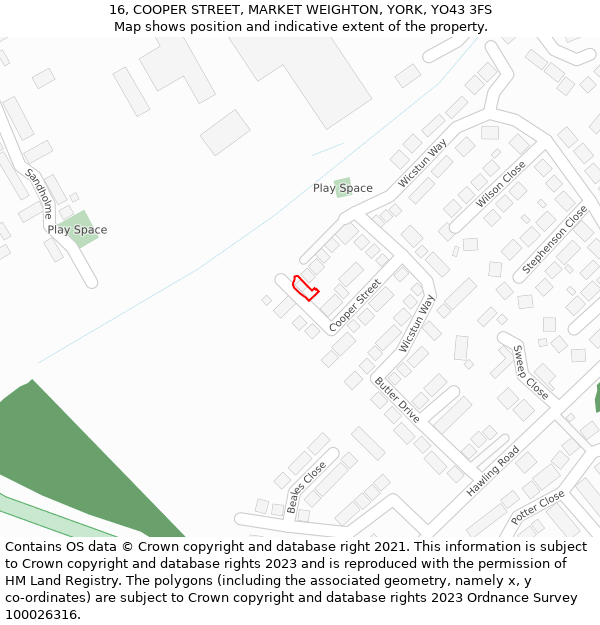 16, COOPER STREET, MARKET WEIGHTON, YORK, YO43 3FS: Location map and indicative extent of plot