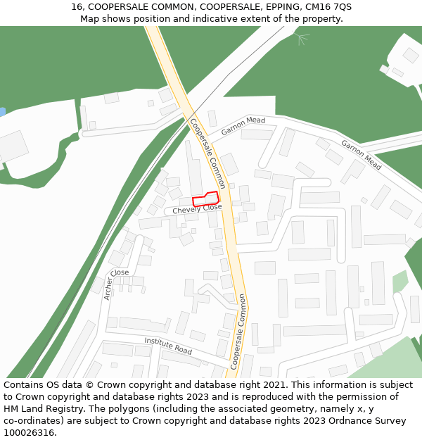 16, COOPERSALE COMMON, COOPERSALE, EPPING, CM16 7QS: Location map and indicative extent of plot