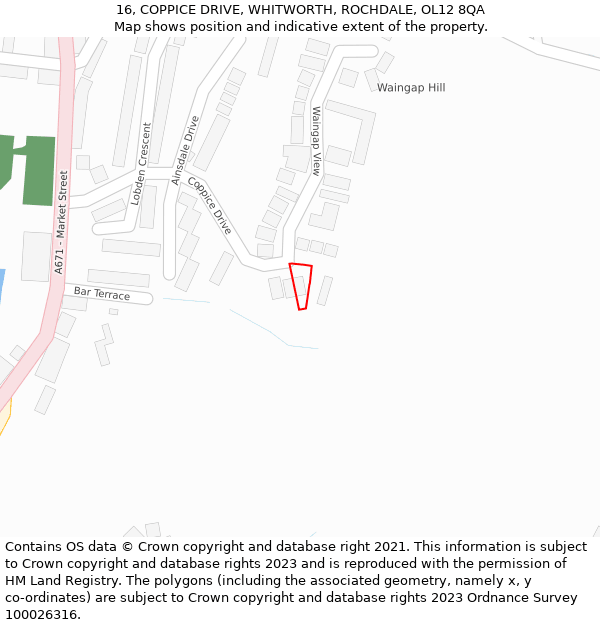 16, COPPICE DRIVE, WHITWORTH, ROCHDALE, OL12 8QA: Location map and indicative extent of plot