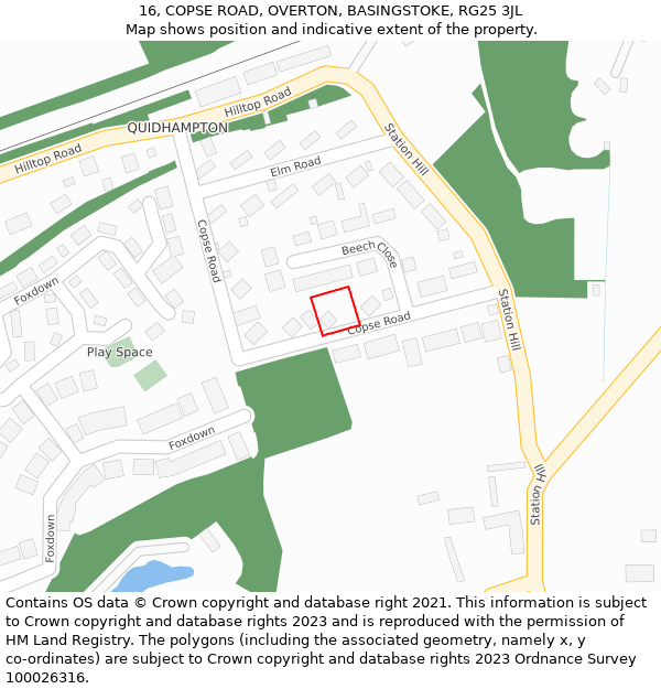 16, COPSE ROAD, OVERTON, BASINGSTOKE, RG25 3JL: Location map and indicative extent of plot
