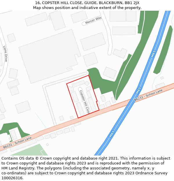 16, COPSTER HILL CLOSE, GUIDE, BLACKBURN, BB1 2JX: Location map and indicative extent of plot