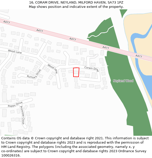 16, CORAM DRIVE, NEYLAND, MILFORD HAVEN, SA73 1PZ: Location map and indicative extent of plot