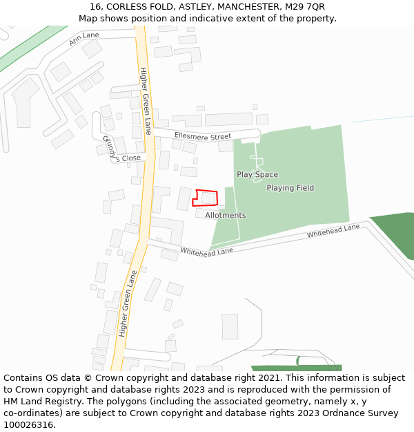 16, CORLESS FOLD, ASTLEY, MANCHESTER, M29 7QR: Location map and indicative extent of plot