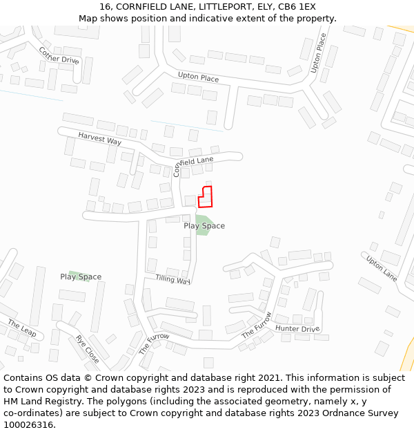 16, CORNFIELD LANE, LITTLEPORT, ELY, CB6 1EX: Location map and indicative extent of plot