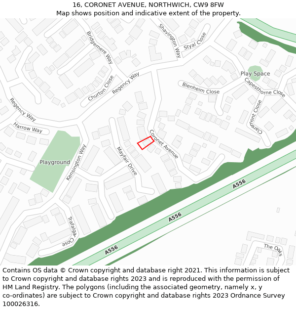 16, CORONET AVENUE, NORTHWICH, CW9 8FW: Location map and indicative extent of plot