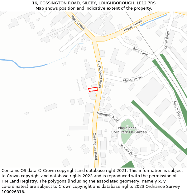 16, COSSINGTON ROAD, SILEBY, LOUGHBOROUGH, LE12 7RS: Location map and indicative extent of plot