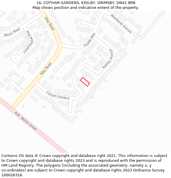 16, COTHAM GARDENS, KEELBY, GRIMSBY, DN41 8RB: Location map and indicative extent of plot