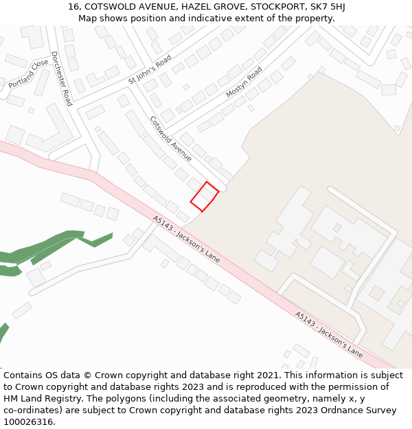 16, COTSWOLD AVENUE, HAZEL GROVE, STOCKPORT, SK7 5HJ: Location map and indicative extent of plot