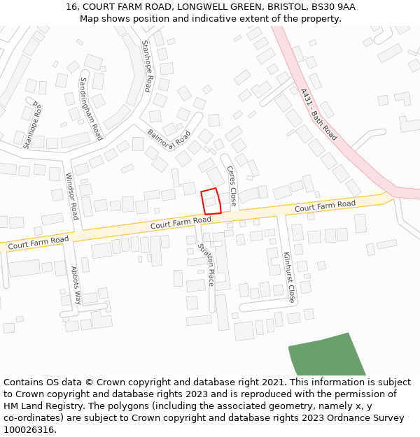 16, COURT FARM ROAD, LONGWELL GREEN, BRISTOL, BS30 9AA: Location map and indicative extent of plot