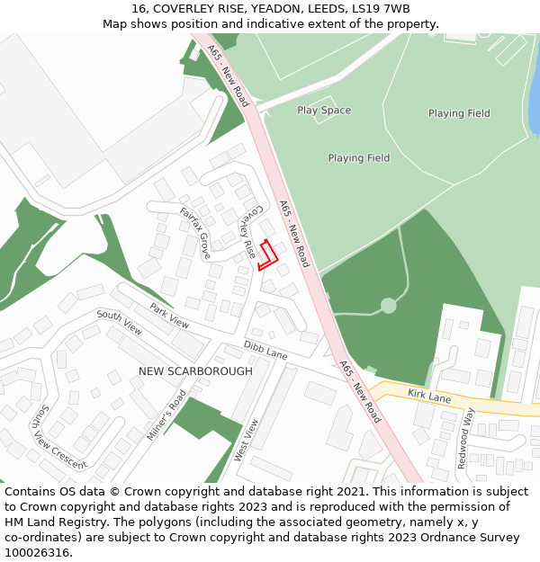 16, COVERLEY RISE, YEADON, LEEDS, LS19 7WB: Location map and indicative extent of plot