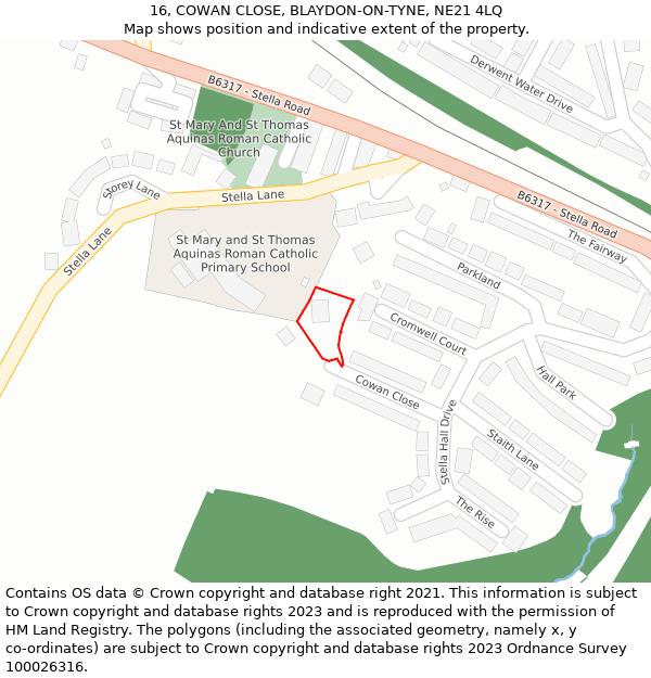 16, COWAN CLOSE, BLAYDON-ON-TYNE, NE21 4LQ: Location map and indicative extent of plot
