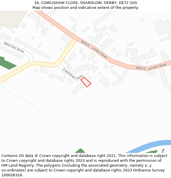 16, COWLISHAW CLOSE, SHARDLOW, DERBY, DE72 2GS: Location map and indicative extent of plot