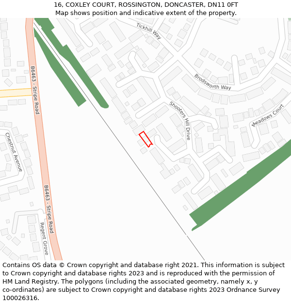 16, COXLEY COURT, ROSSINGTON, DONCASTER, DN11 0FT: Location map and indicative extent of plot