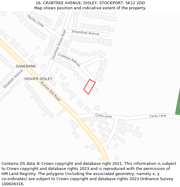 16, CRABTREE AVENUE, DISLEY, STOCKPORT, SK12 2DD: Location map and indicative extent of plot