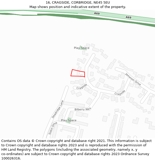 16, CRAGSIDE, CORBRIDGE, NE45 5EU: Location map and indicative extent of plot