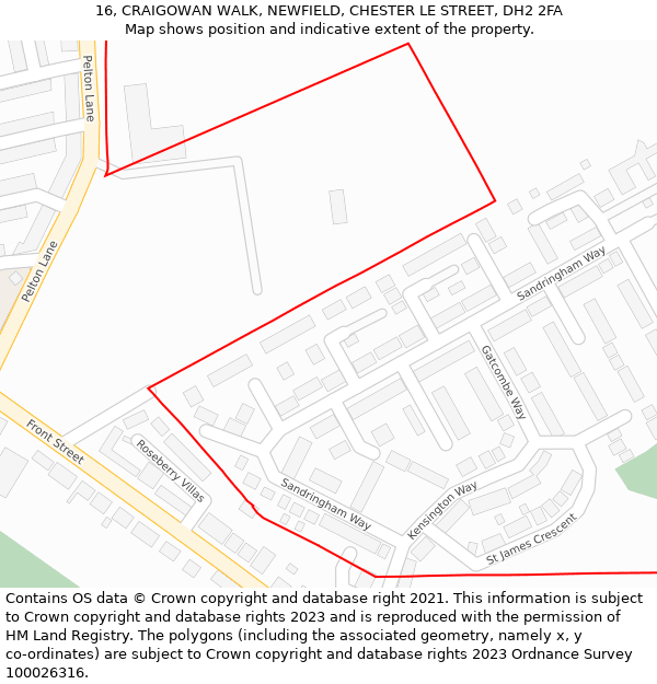 16, CRAIGOWAN WALK, NEWFIELD, CHESTER LE STREET, DH2 2FA: Location map and indicative extent of plot