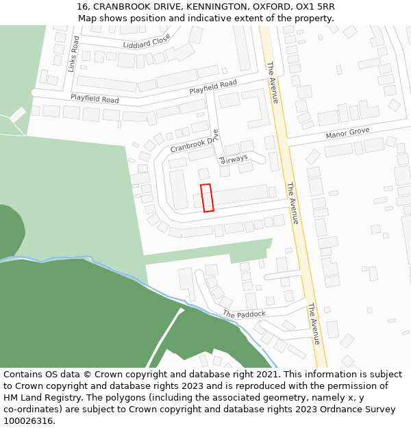 16, CRANBROOK DRIVE, KENNINGTON, OXFORD, OX1 5RR: Location map and indicative extent of plot