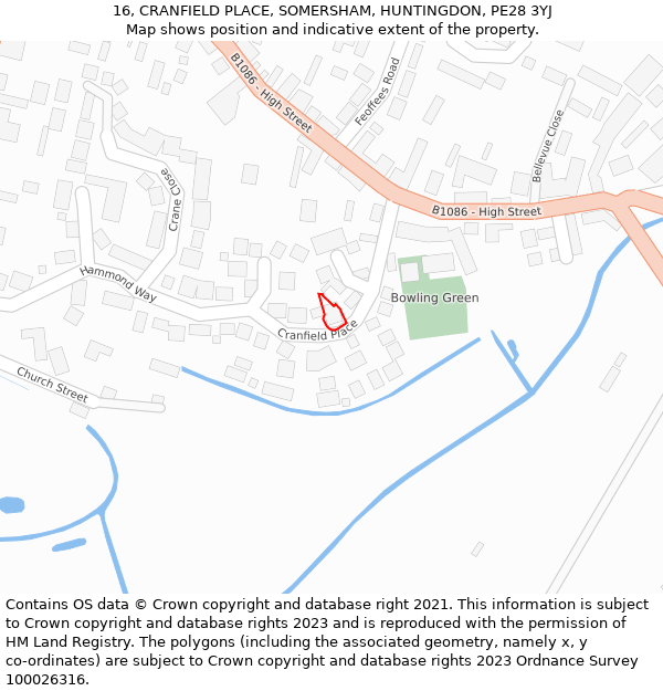 16, CRANFIELD PLACE, SOMERSHAM, HUNTINGDON, PE28 3YJ: Location map and indicative extent of plot