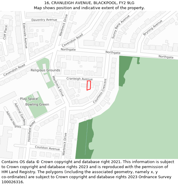 16, CRANLEIGH AVENUE, BLACKPOOL, FY2 9LG: Location map and indicative extent of plot