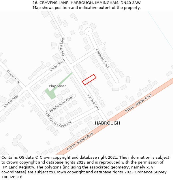 16, CRAVENS LANE, HABROUGH, IMMINGHAM, DN40 3AW: Location map and indicative extent of plot