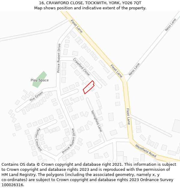 16, CRAWFORD CLOSE, TOCKWITH, YORK, YO26 7QT: Location map and indicative extent of plot