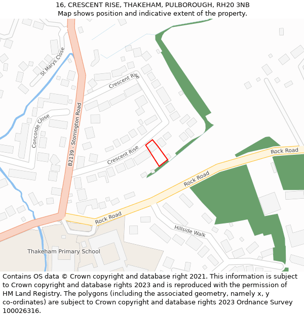 16, CRESCENT RISE, THAKEHAM, PULBOROUGH, RH20 3NB: Location map and indicative extent of plot