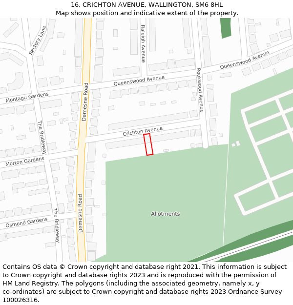 16, CRICHTON AVENUE, WALLINGTON, SM6 8HL: Location map and indicative extent of plot