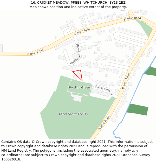 16, CRICKET MEADOW, PREES, WHITCHURCH, SY13 2BZ: Location map and indicative extent of plot