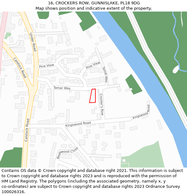 16, CROCKERS ROW, GUNNISLAKE, PL18 9DG: Location map and indicative extent of plot